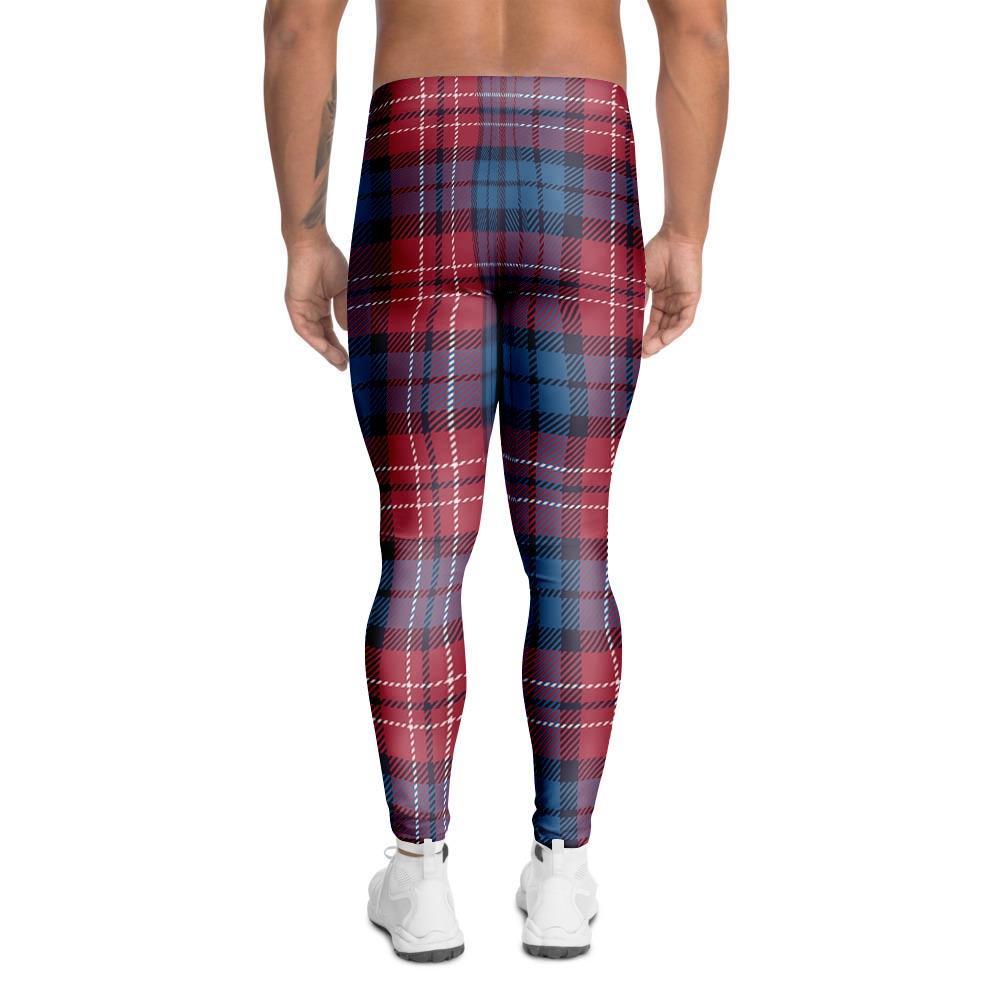 Red And Blue Plaid Tartan Men's Leggings-grizzshop