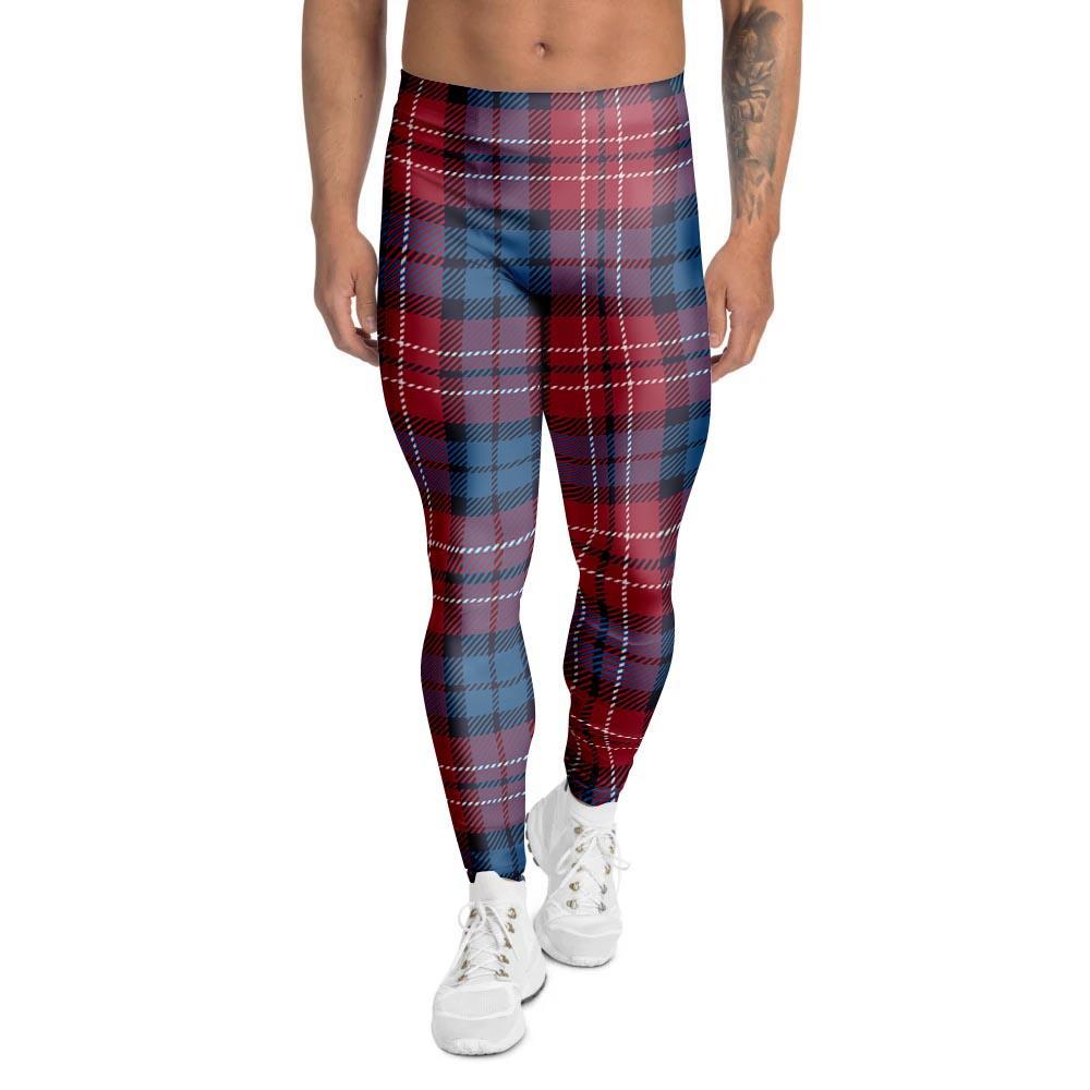 Red And Blue Plaid Tartan Men's Leggings-grizzshop