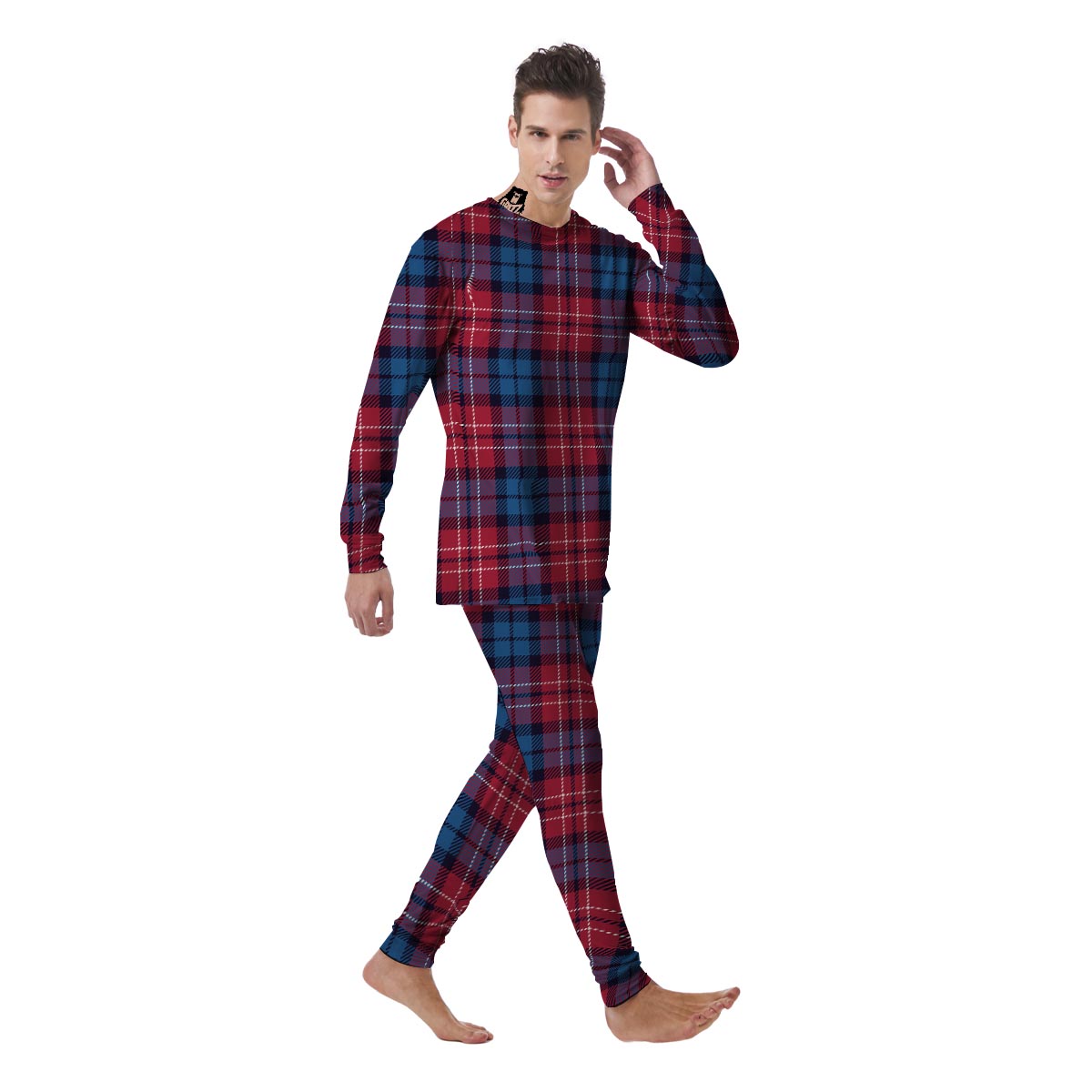 Red And Blue Plaid Tartan Men's Pajamas-grizzshop