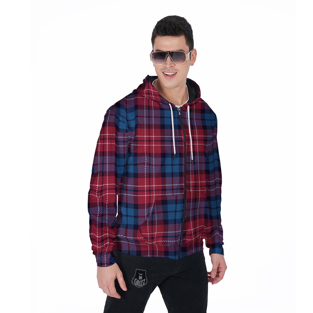 Red And Blue Plaid Tartan Men's Zip Up Hoodie-grizzshop