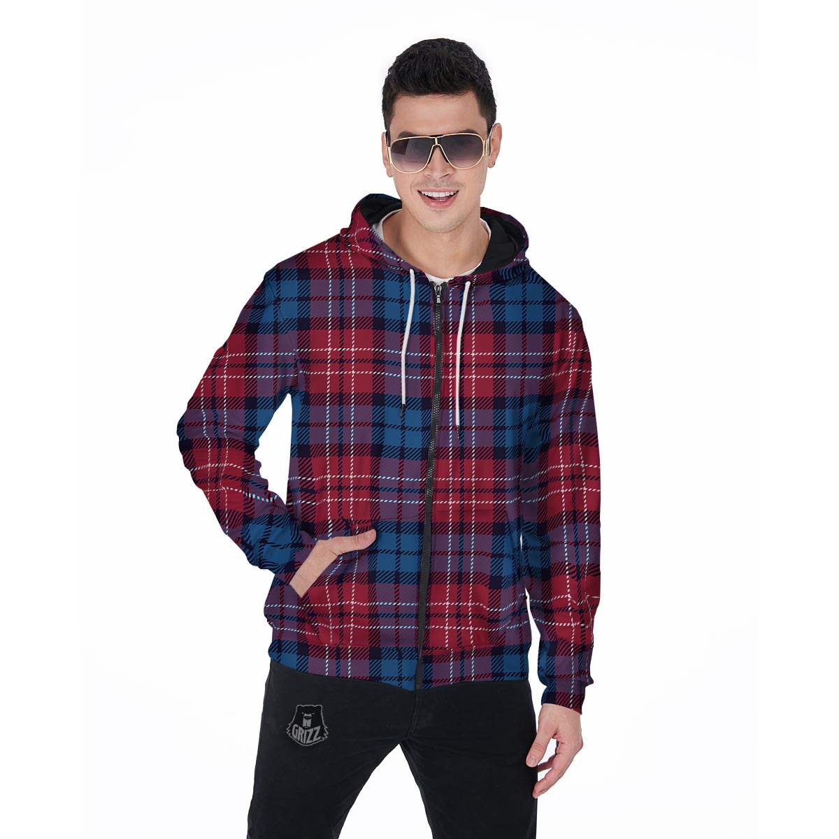 Red And Blue Plaid Tartan Men's Zip Up Hoodie-grizzshop