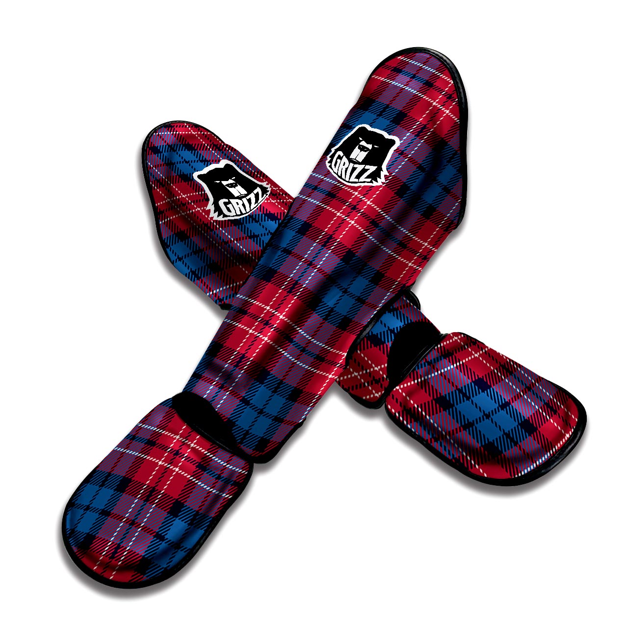 Red And Blue Plaid Tartan Muay Thai Shin Guard-grizzshop