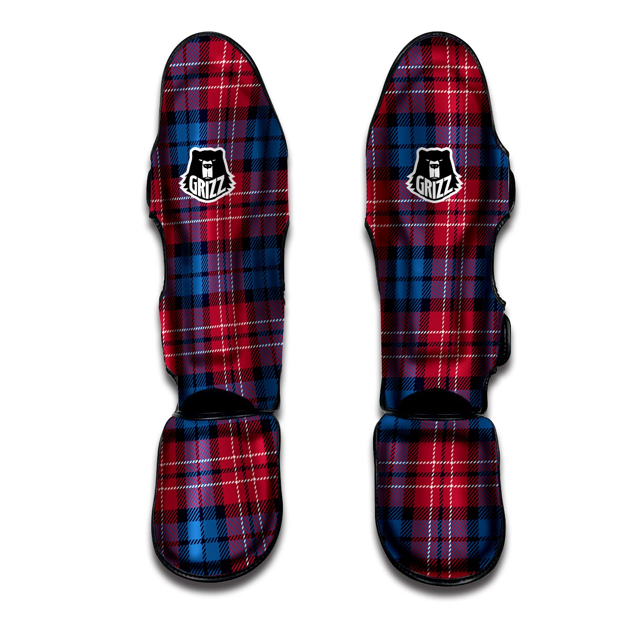 Red And Blue Plaid Tartan Muay Thai Shin Guard-grizzshop