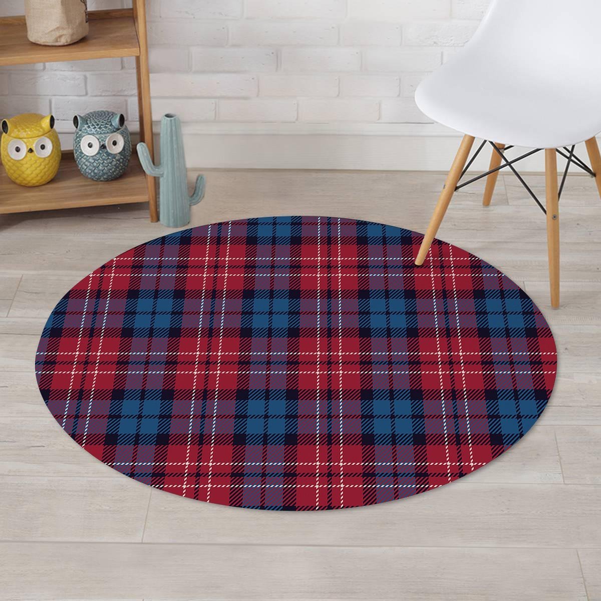 Red And Blue Plaid Tartan Round Rug-grizzshop