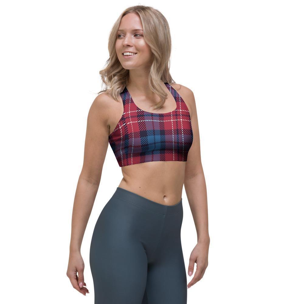 Red And Blue Plaid Tartan Sports Bra-grizzshop