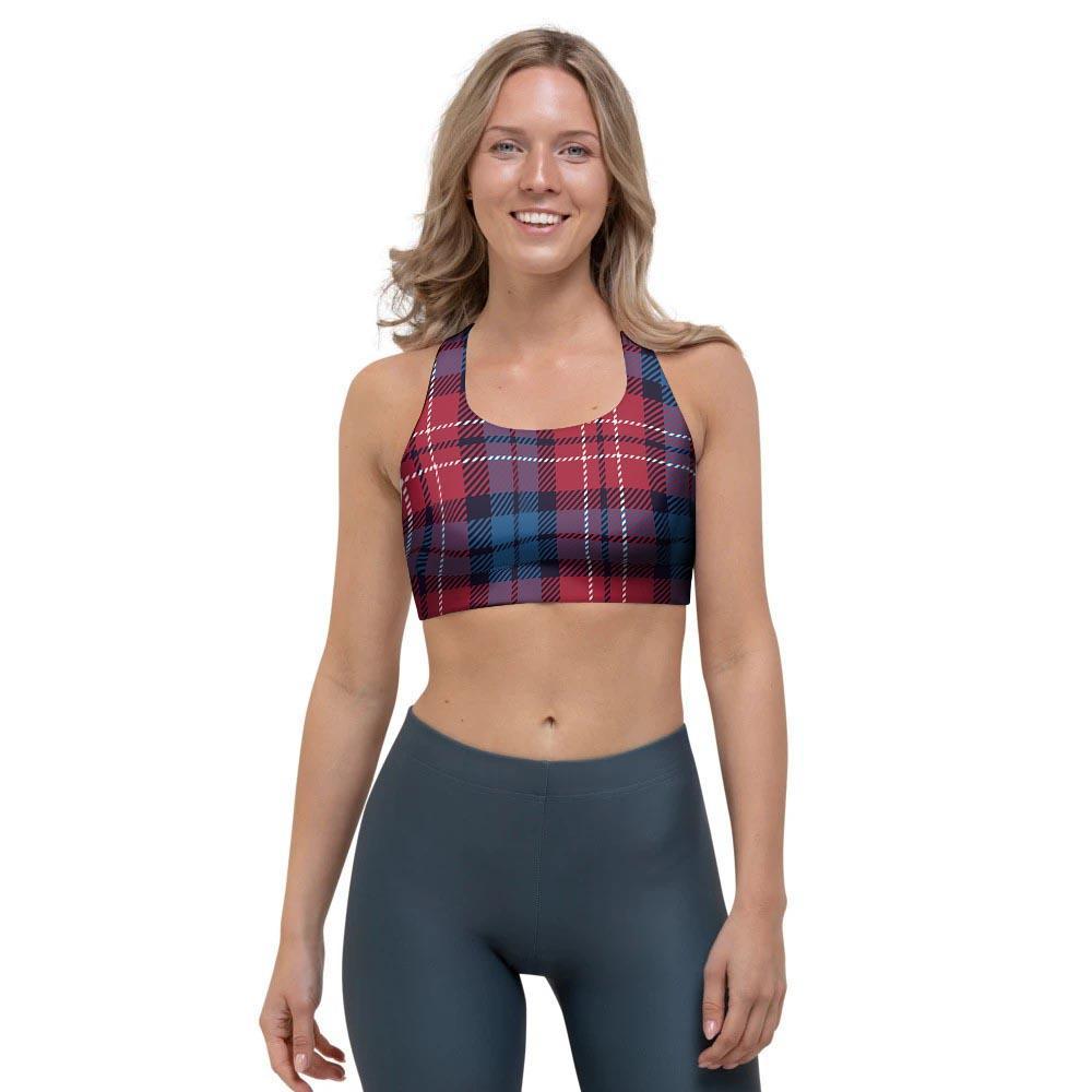 Red And Blue Plaid Tartan Sports Bra-grizzshop