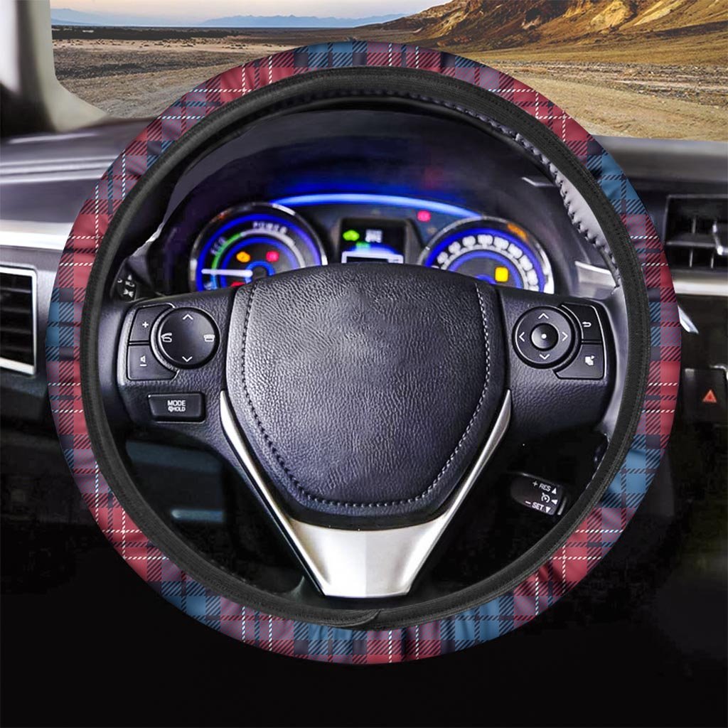 Red And Blue Plaid Tartan Steering Wheel Cover-grizzshop