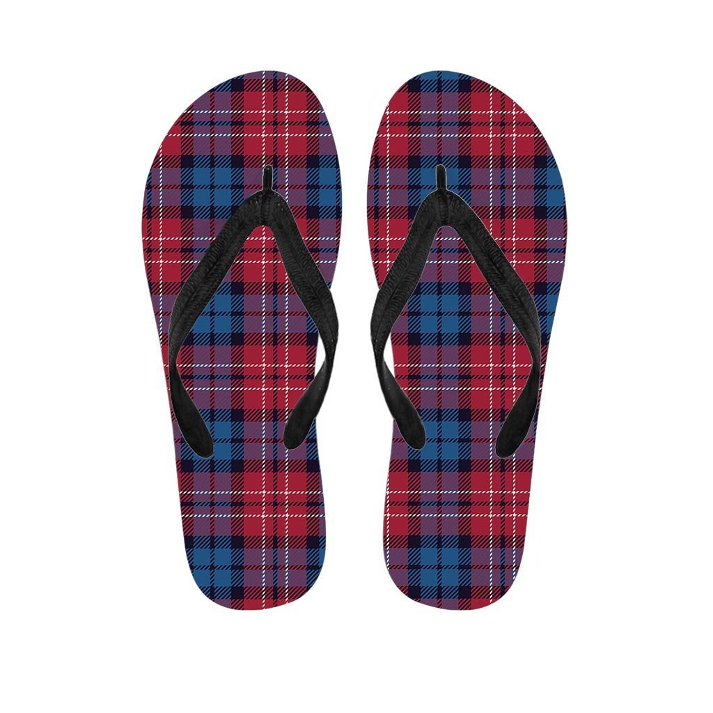 Red And Blue Plaid Tartan Women's Flip Flops-grizzshop