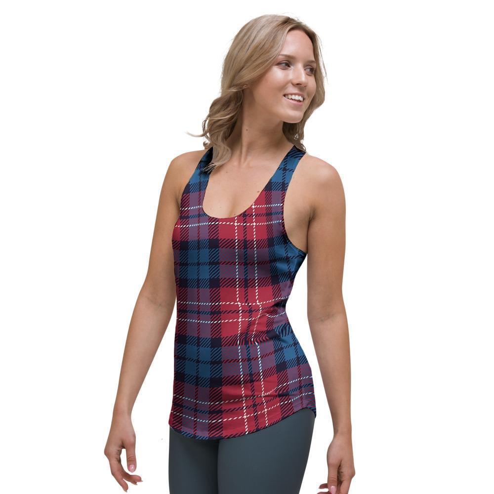 Red And Blue Plaid Tartan Women's Racerback Tank Top-grizzshop