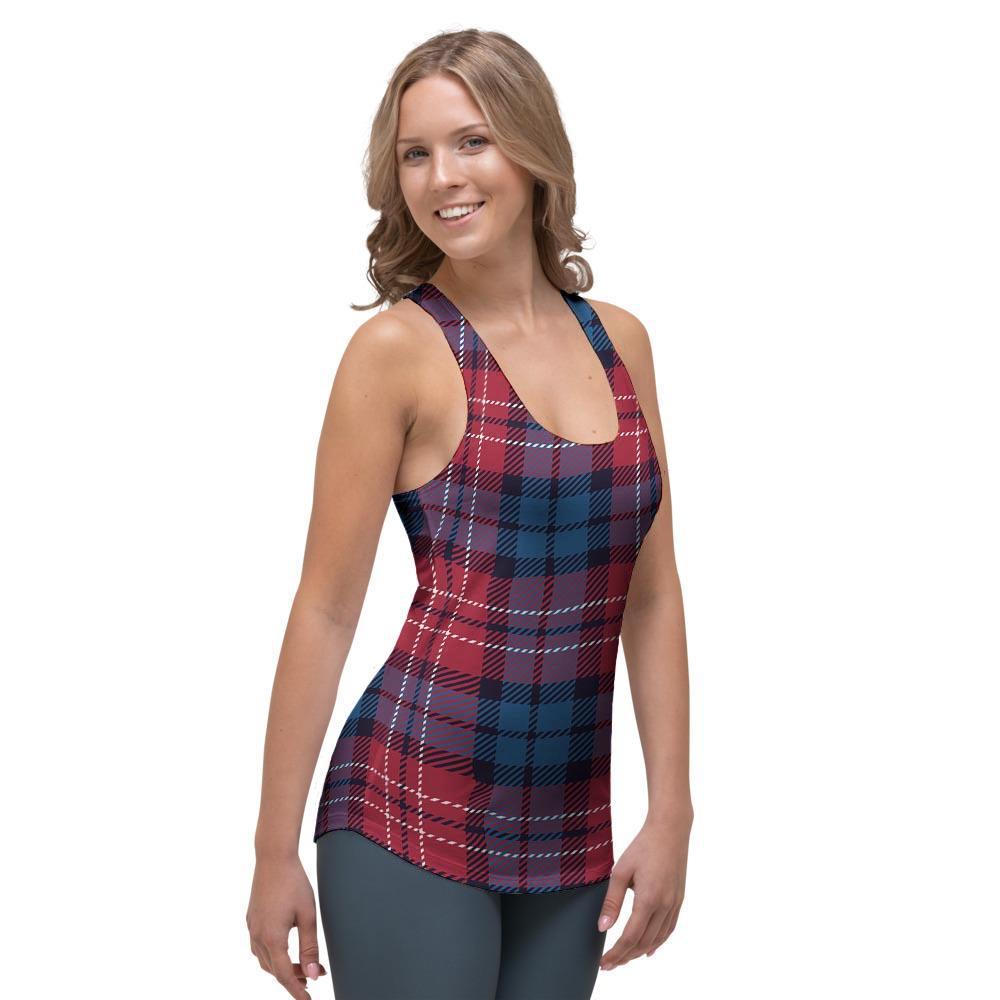 Red And Blue Plaid Tartan Women's Racerback Tank Top-grizzshop