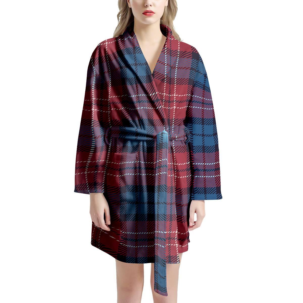 Red And Blue Plaid Tartan Women's Robe-grizzshop