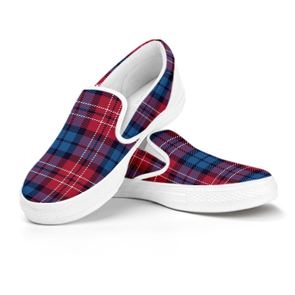 Red And Blue Plaid Tartan Women's Slip On Sneakers-grizzshop