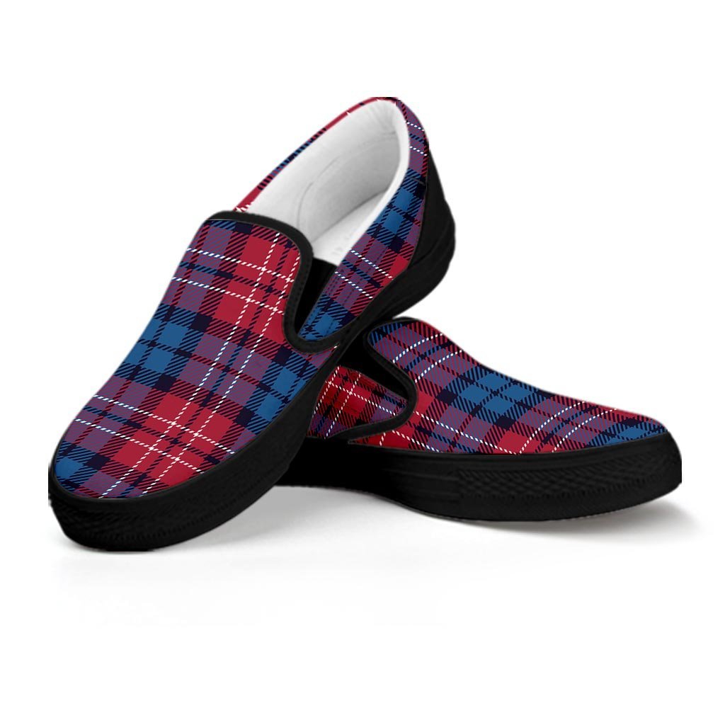 Red And Blue Plaid Tartan Women's Slip On Sneakers-grizzshop