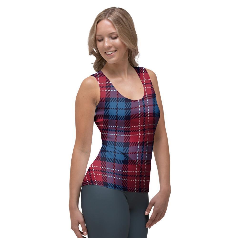 Red And Blue Plaid Tartan Women's Tank Top-grizzshop