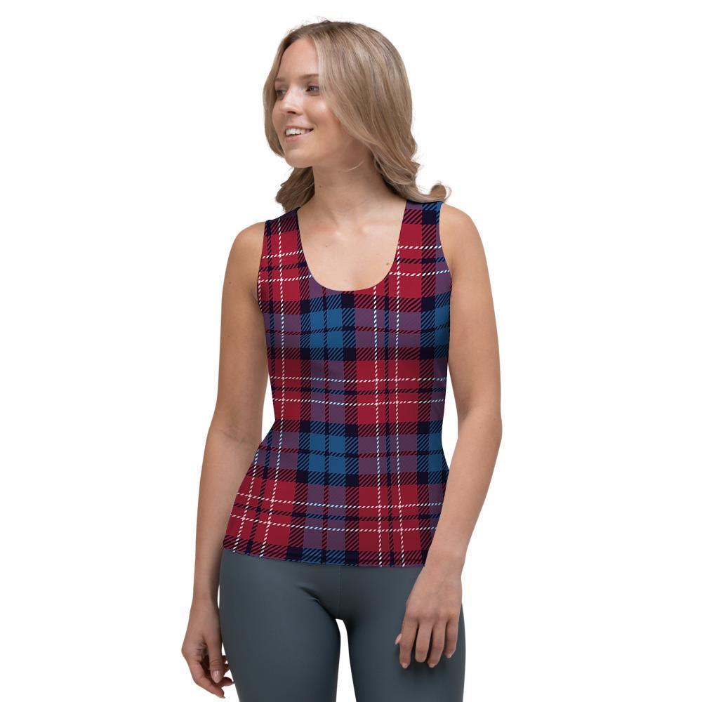 Red And Blue Plaid Tartan Women's Tank Top-grizzshop