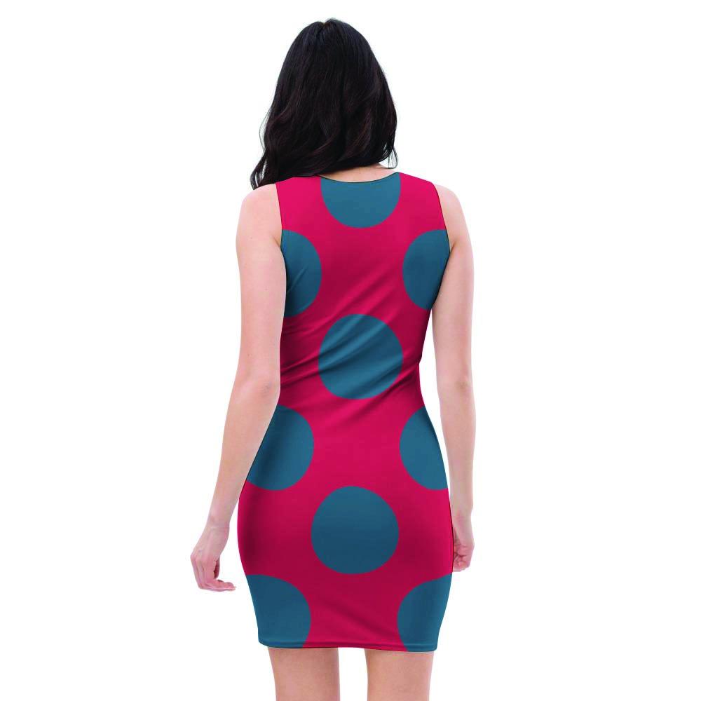 Red And Blue Polka Dot Bodycon Dress-grizzshop