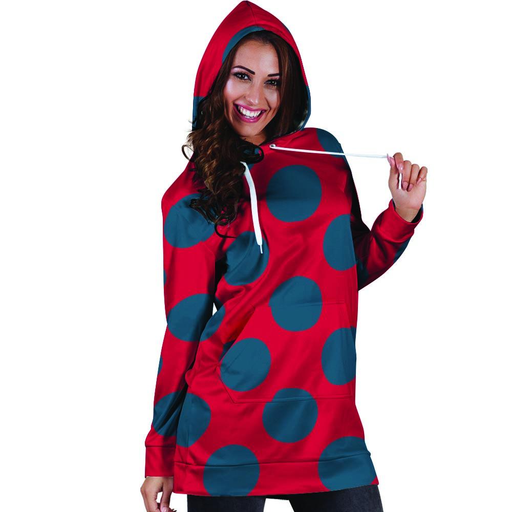 Red And Blue Polka Dot Hoodie Dress-grizzshop