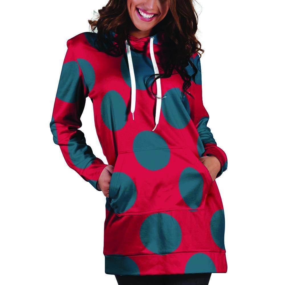 Red And Blue Polka Dot Hoodie Dress-grizzshop