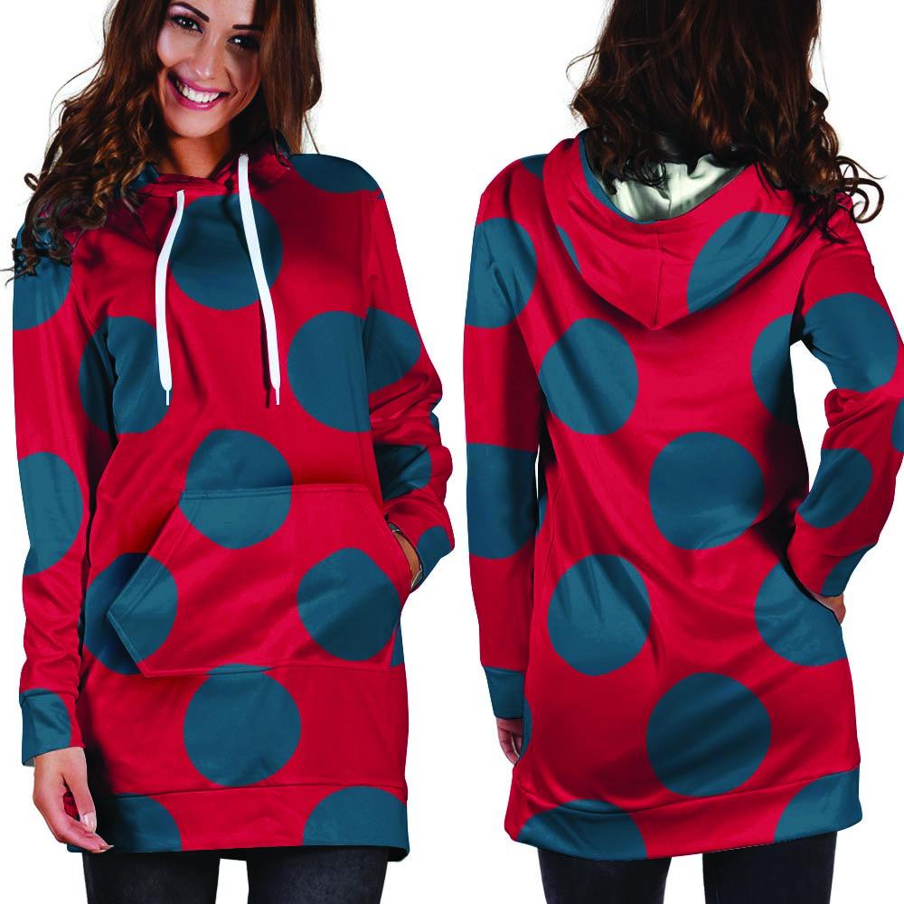 Red And Blue Polka Dot Hoodie Dress-grizzshop