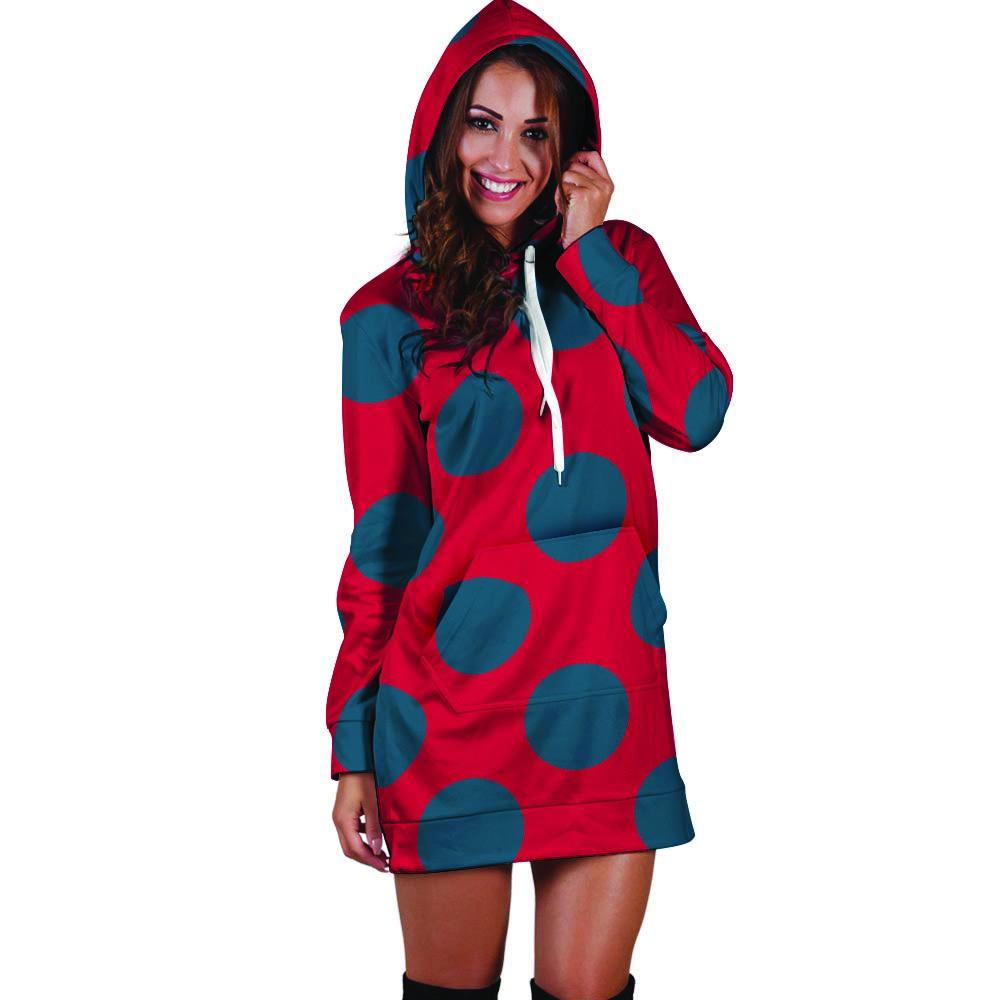 Red And Blue Polka Dot Hoodie Dress-grizzshop