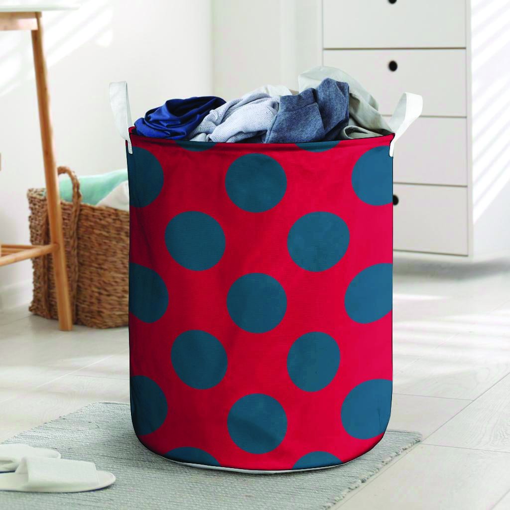 Red And Blue Polka Dot Laundry Basket-grizzshop