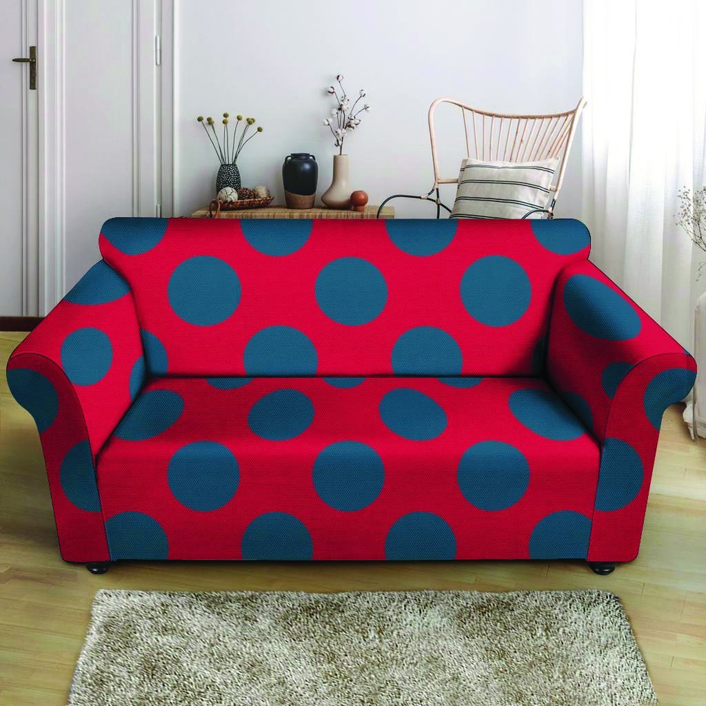 Red And Blue Polka Dot Loveseat Cover-grizzshop