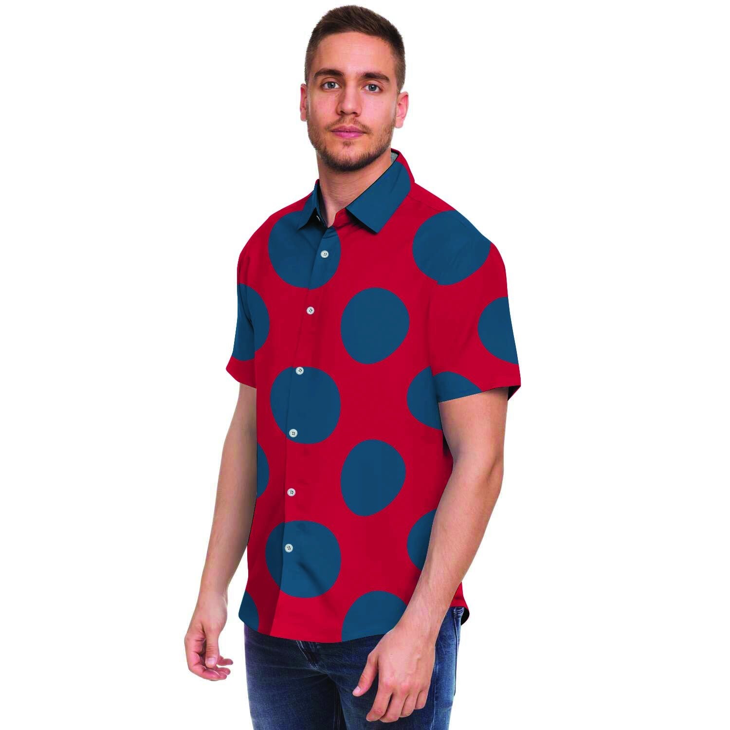 Red And Blue Polka Dot Men's Short Sleeve Shirt-grizzshop