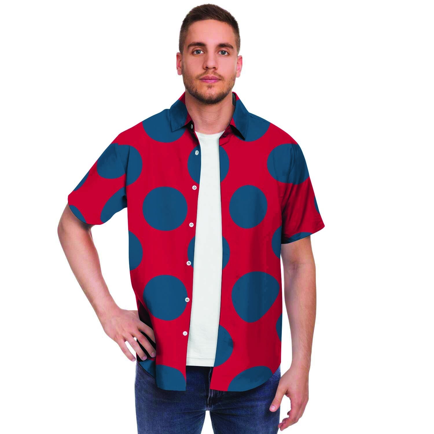 Red And Blue Polka Dot Men's Short Sleeve Shirt-grizzshop