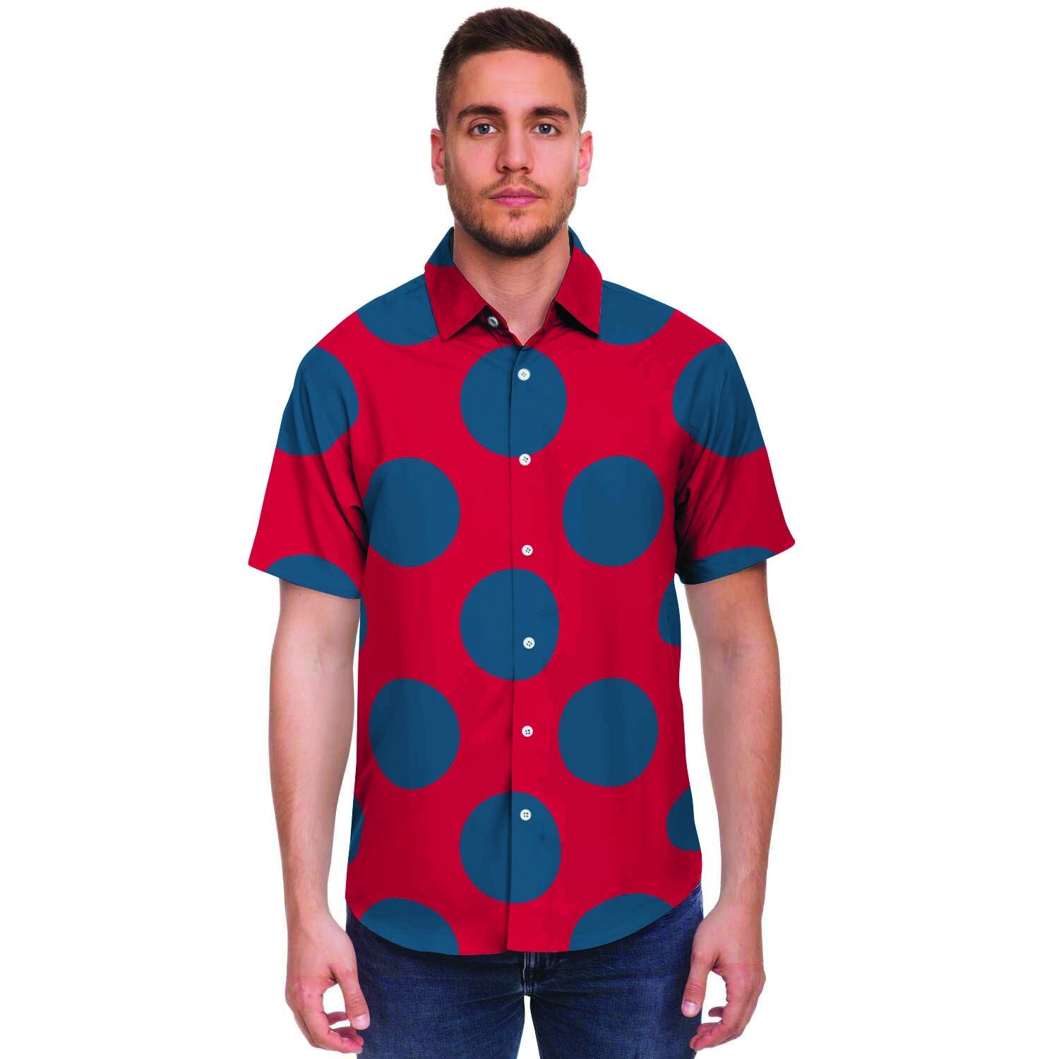 Red And Blue Polka Dot Men's Short Sleeve Shirt-grizzshop