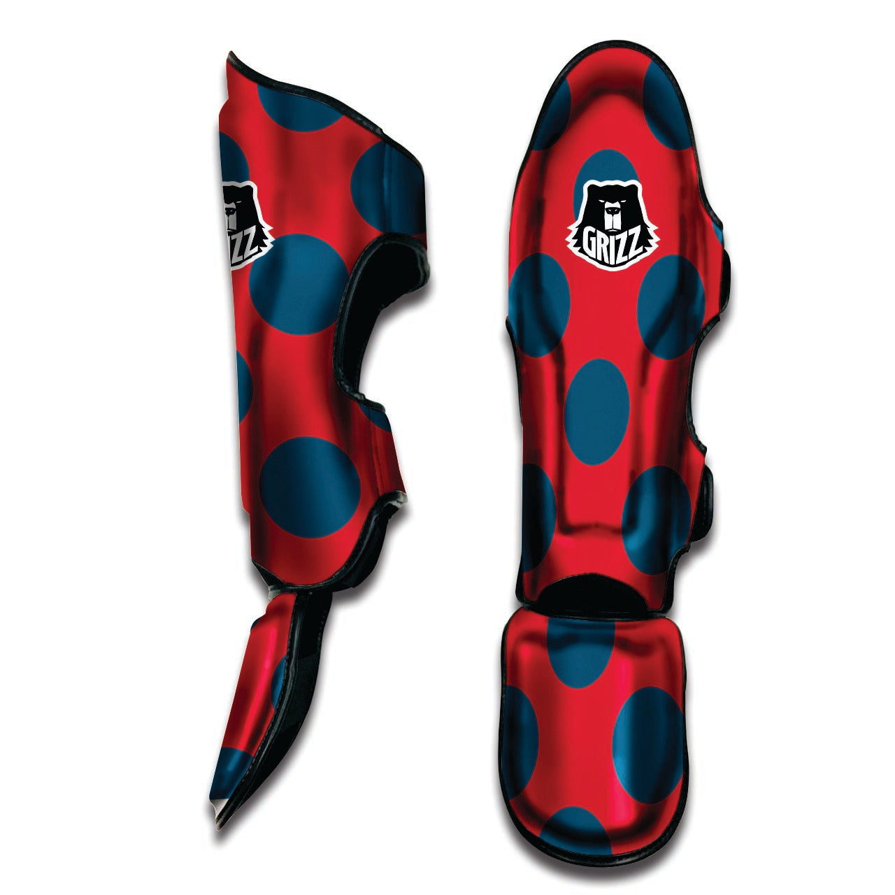 Red And Blue Polka Dot Muay Thai Shin Guard-grizzshop