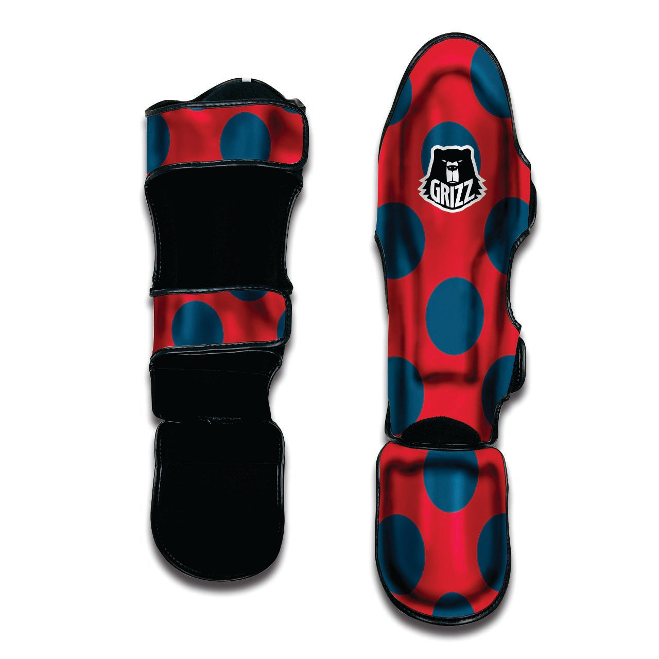 Red And Blue Polka Dot Muay Thai Shin Guard-grizzshop