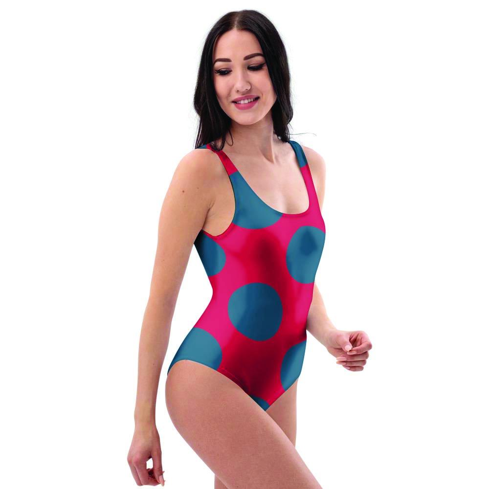 Red And Blue Polka Dot One Piece Swimsuite-grizzshop