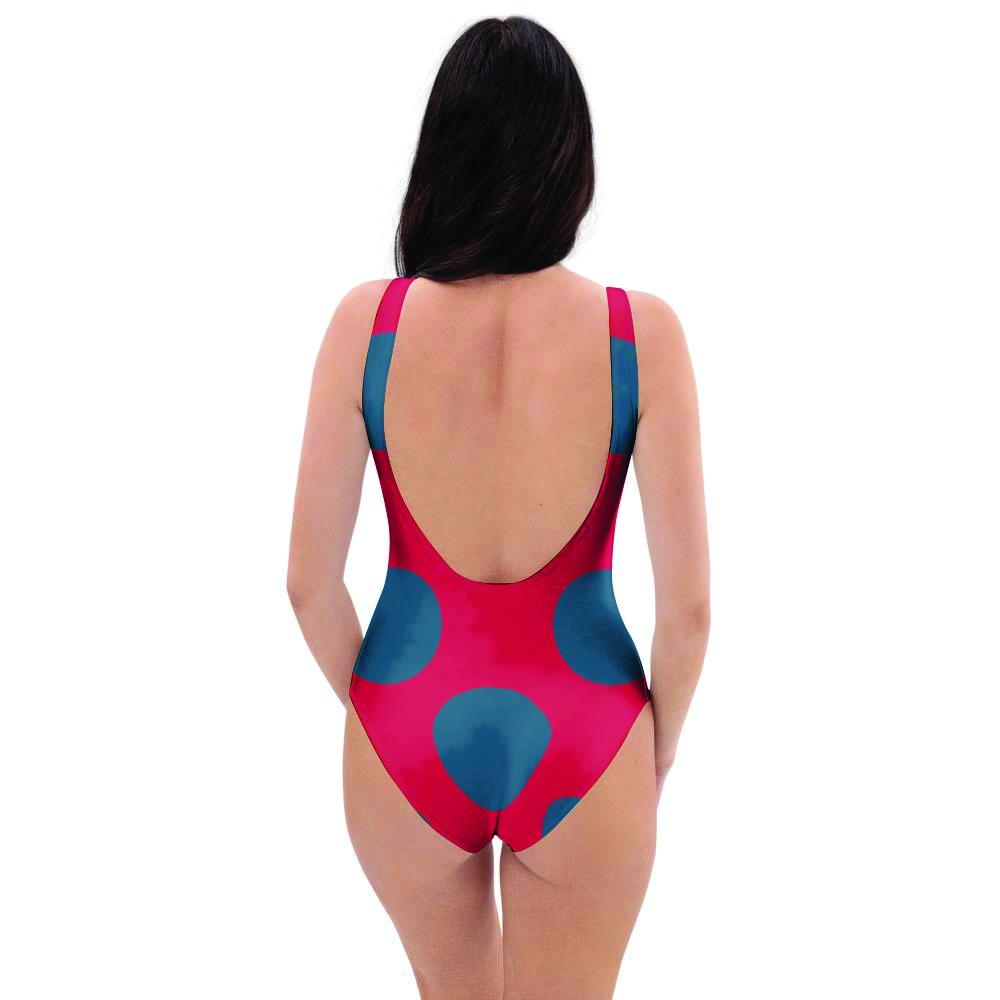 Red And Blue Polka Dot One Piece Swimsuite-grizzshop