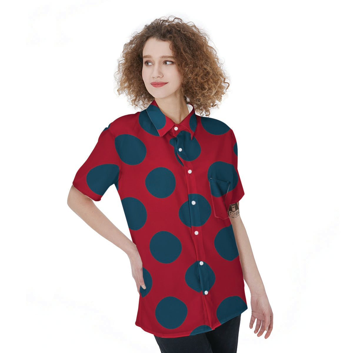 Red And Blue Polka Dot Women's Short Sleeve Shirts-grizzshop