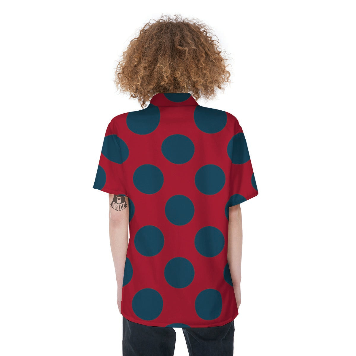 Red And Blue Polka Dot Women's Short Sleeve Shirts-grizzshop