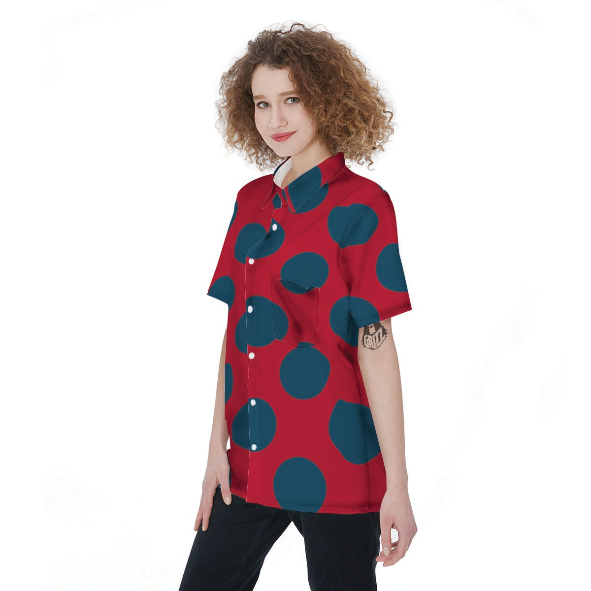 Red And Blue Polka Dot Women's Short Sleeve Shirts-grizzshop