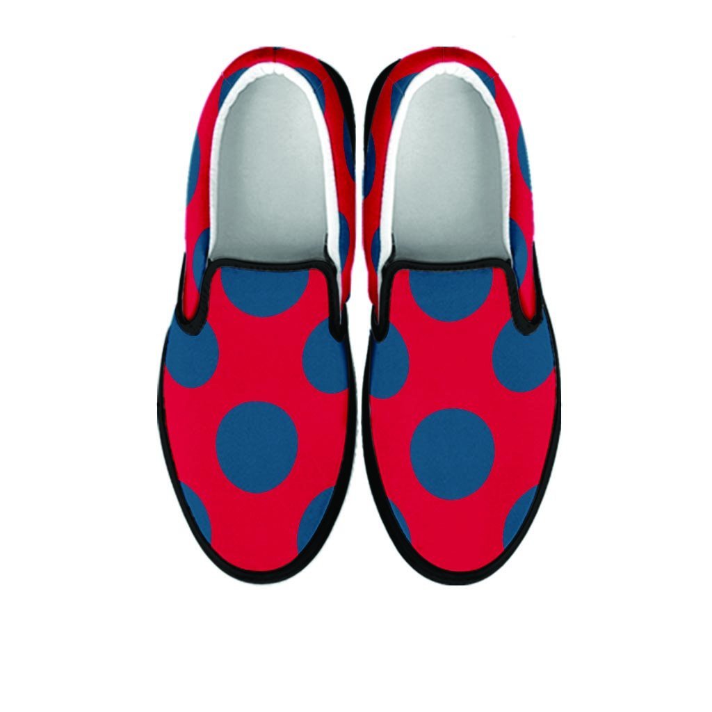 Red And Blue Polka Dot Women's Slip On Sneakers-grizzshop