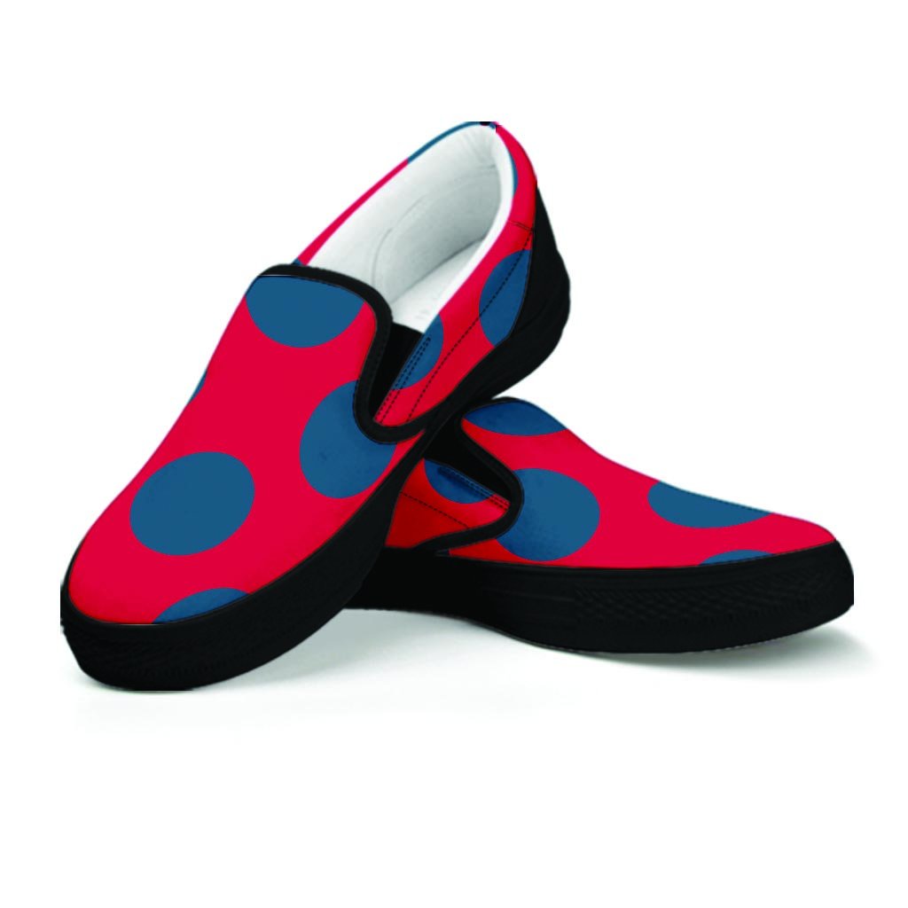 Red And Blue Polka Dot Women's Slip On Sneakers-grizzshop