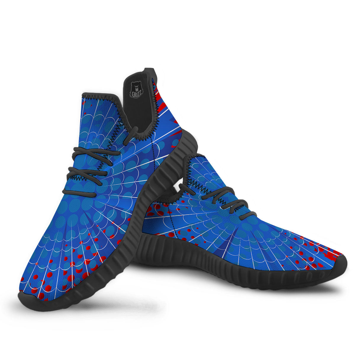 Red And Blue Spider Web Cartoon Print Black Walking Shoes-grizzshop
