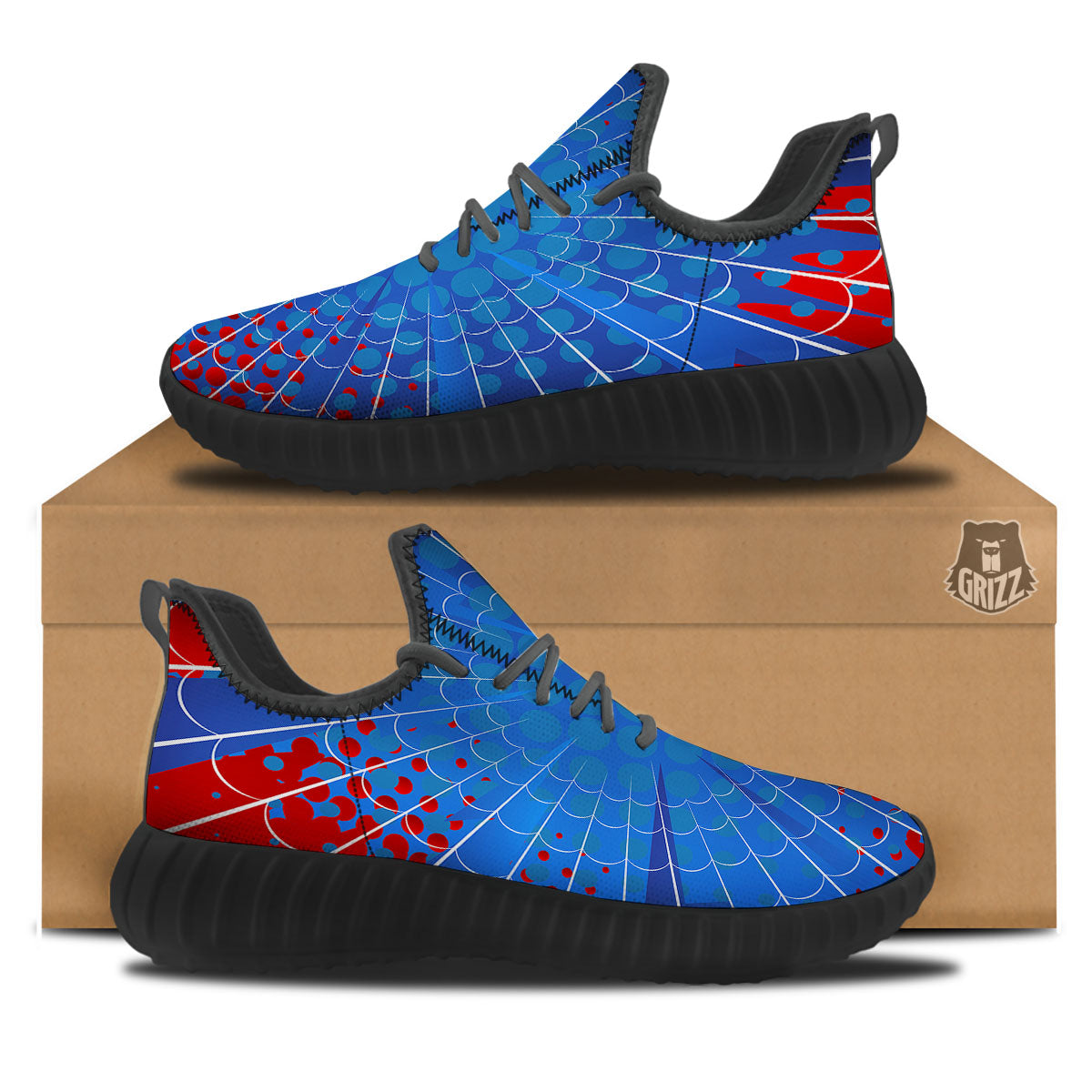 Red And Blue Spider Web Cartoon Print Black Walking Shoes-grizzshop