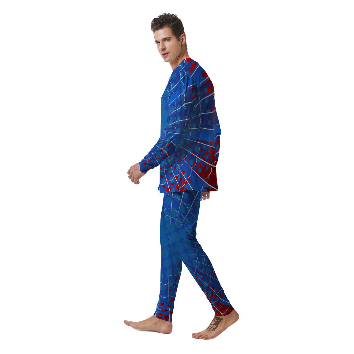 Red And Blue Spider Web Cartoon Print Men's Pajamas-grizzshop