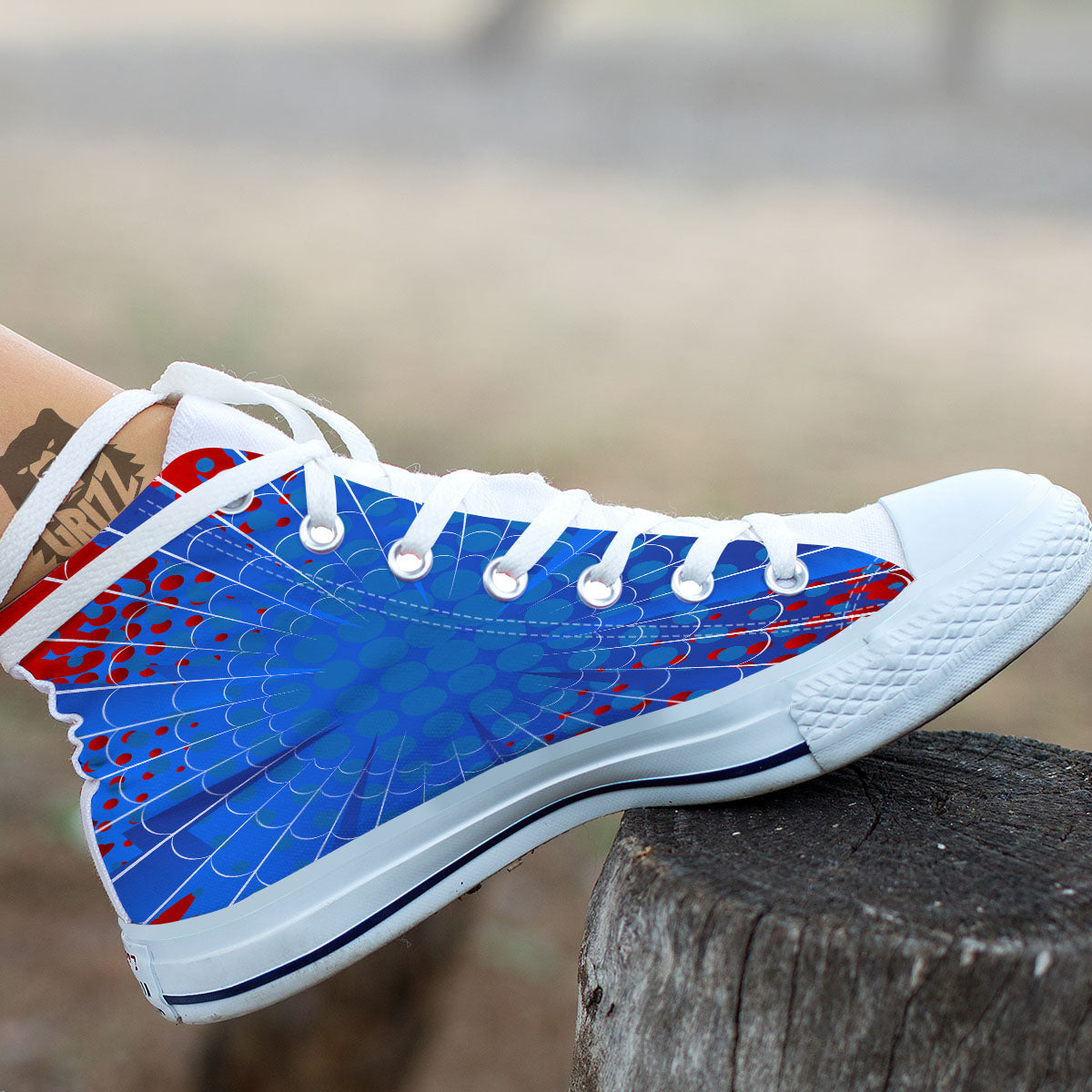 Red And Blue Spider Web Cartoon Print White High Top Shoes-grizzshop