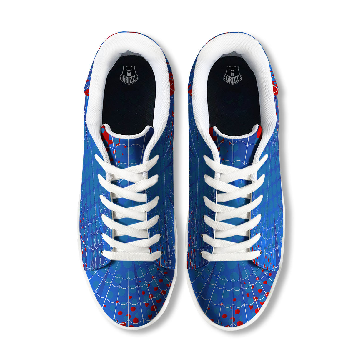 Red And Blue Spider Web Cartoon Print White Low Top Sneakers-grizzshop