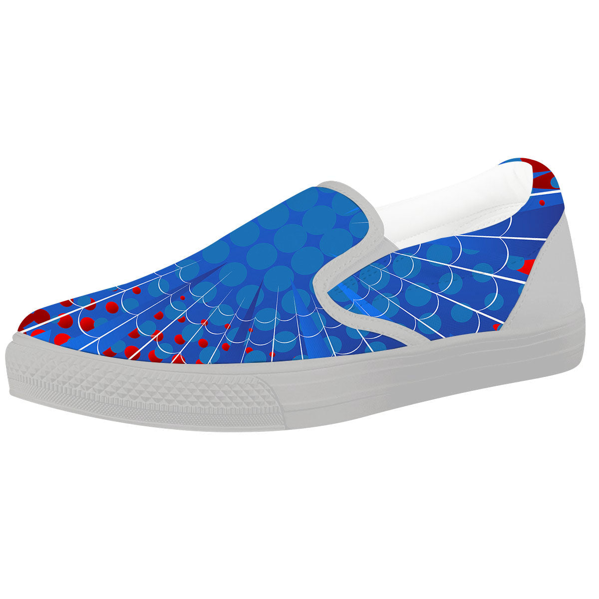 Red And Blue Spider Web Cartoon Print White Slip On Shoes-grizzshop