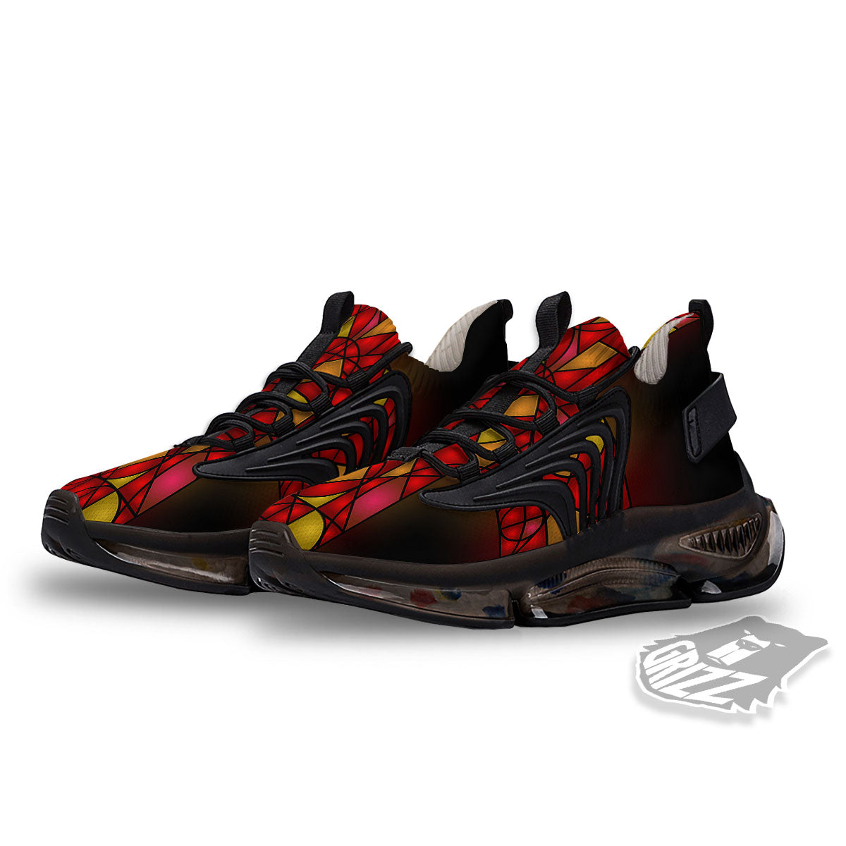 Red And Orange Cross Stained Glass Print Black Gym Shoes-grizzshop