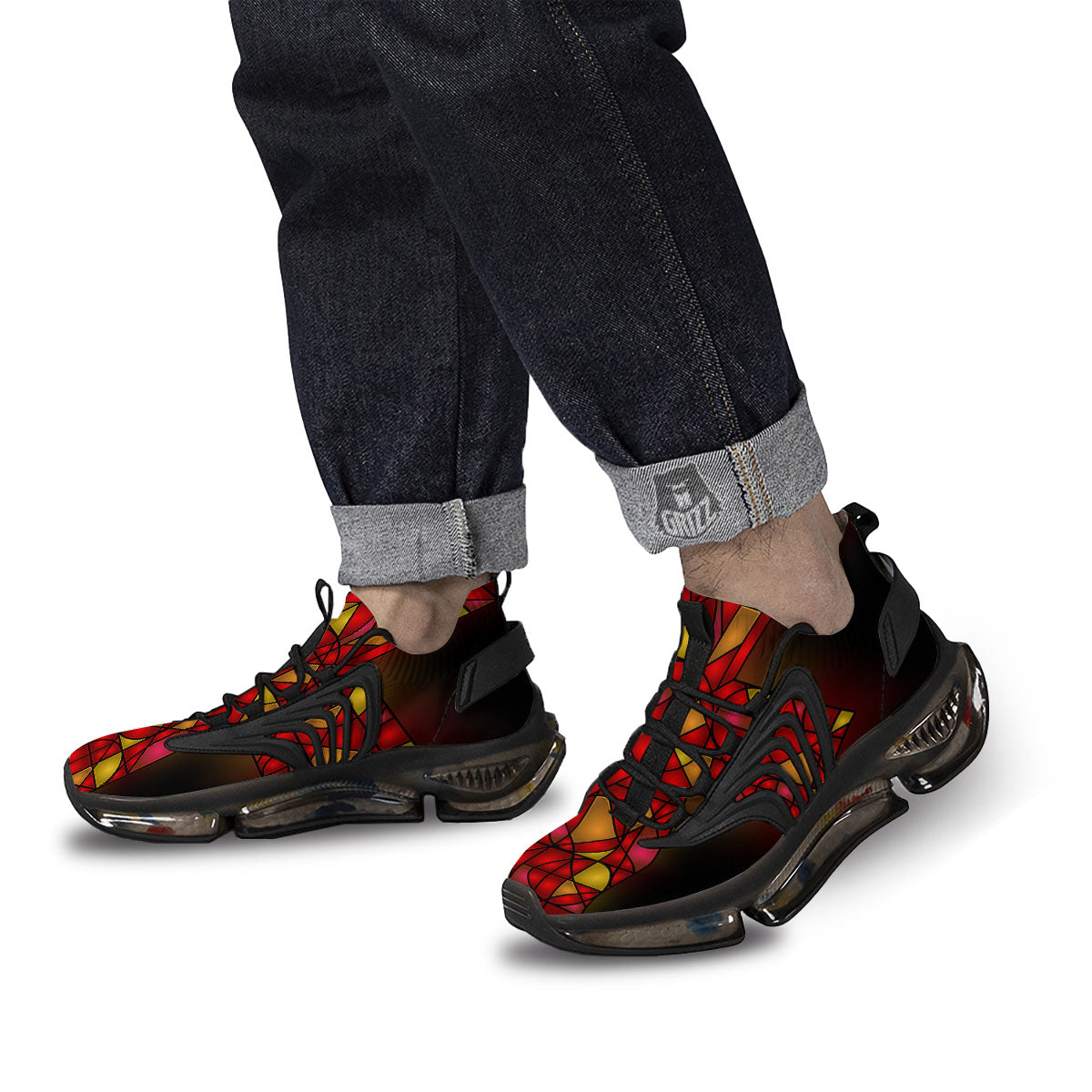 Red And Orange Cross Stained Glass Print Black Gym Shoes-grizzshop