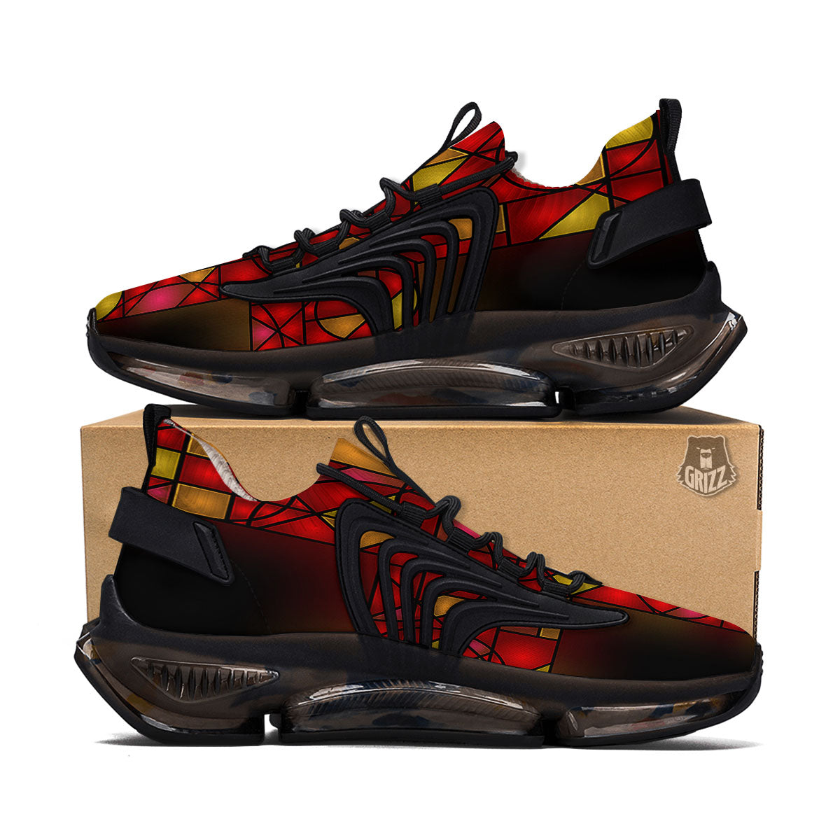 Red And Orange Cross Stained Glass Print Black Gym Shoes-grizzshop