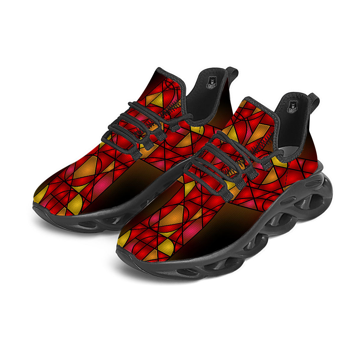 Red And Orange Cross Stained Glass Print Black Running Shoes-grizzshop