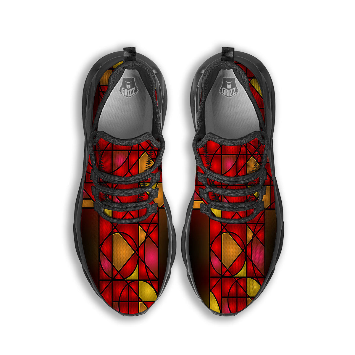 Red And Orange Cross Stained Glass Print Black Running Shoes-grizzshop