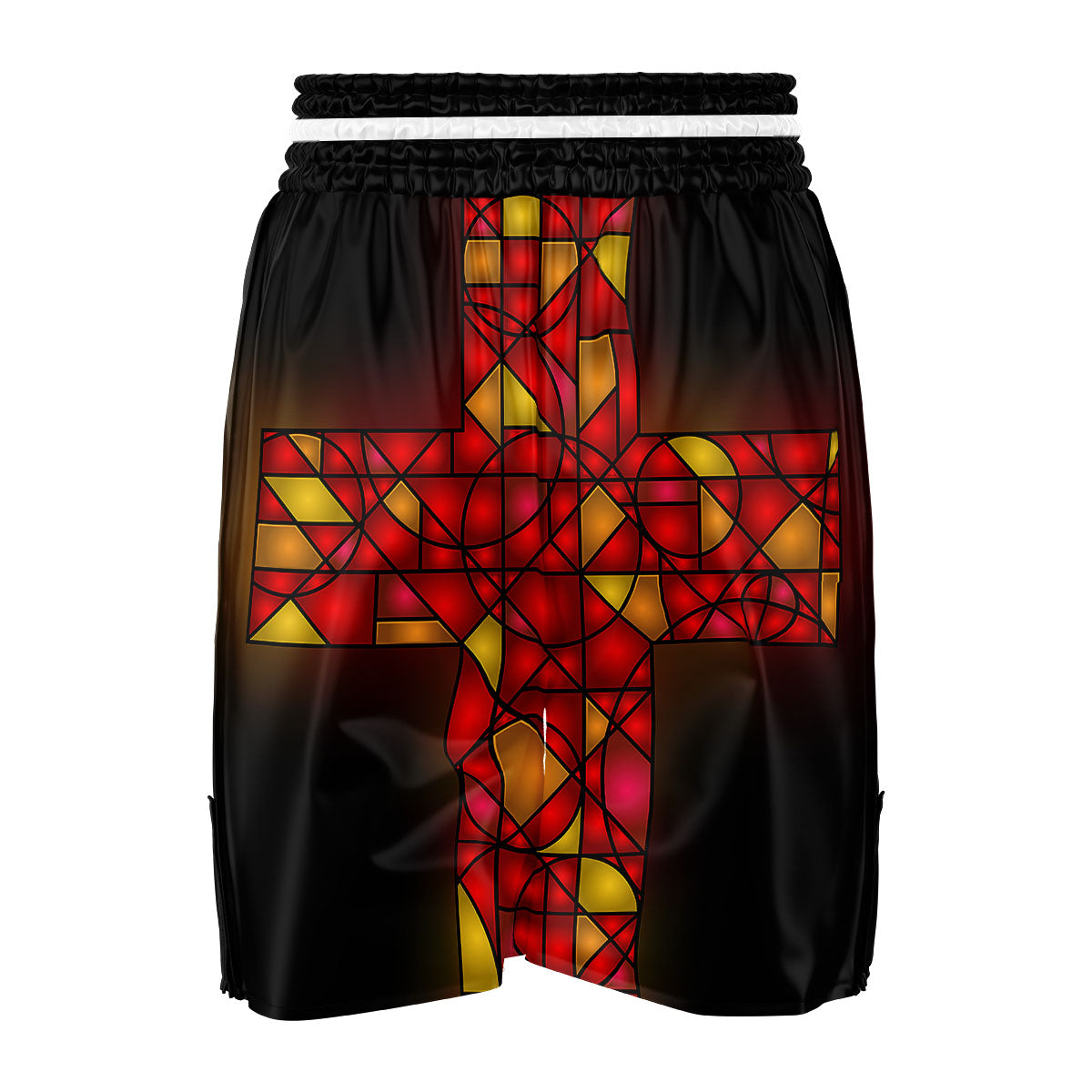 Red And Orange Cross Stained Glass Print Boxing Shorts-grizzshop